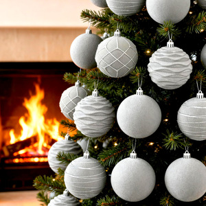 Flocking Velvet Covered Plastic <b>Christmas</b> Baubles Soft Flocked Hanging Ornaments For Xmas <b>Tree</b> Holiday Party Decor Wholesale - Product Image 5