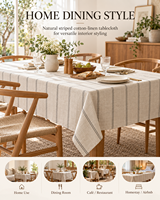 Nappe rectangulaire en coton et lin, style bohème et rustique, en toile de jute teinte en fil noir rayé, vente en gros