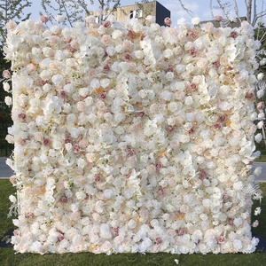Pannello Sfondo Parete Floreale Bianco per Matrimoni 3D 5D Arrotolabile Parete di Fiori di Seta Artificiale Rosa per Decorazione Sfondo Eventi - Product Image 2