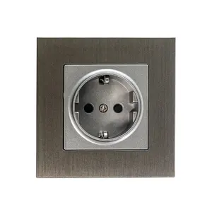 Factory Wholesale Aluminum Black Grey Plate Switch Electrical EU Standard Plug German Socket 16A Schuko Socket