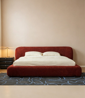 Lit rembourré minimaliste italien, lit plateforme en tissu rouge vin, lit double design pour chambre principale