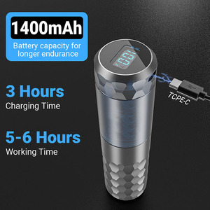 เครื่องสักไร้สาย 1400mAh ปากกาดิจิตอล LED มอเตอร์ไร้แกนแบบโรตารี่ ใช้แบตเตอรี่ สำหรับงานศิลปะบนร่างกาย - Product Image 6