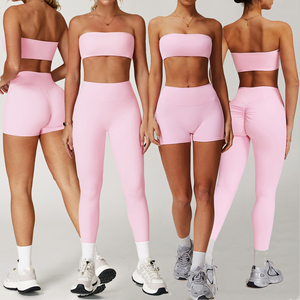 YIYI Completo Estivo da Donna con Top Avvolgente e <span class=keywords><strong>Leggings</strong></span> Modellanti, Set Sportivo con Effetto Push-Up per Palestra - Product Image 1