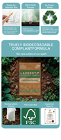 Feuille de lessive en marque blanche, certifiée FSC, écologique, 60 lavages, nettoyage en profondeur 8X et élimination des odeurs