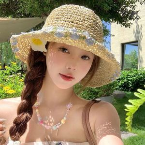 Chapeau de paille coloré en dentelle, grand bord, style pêcheur, pliable, pour l'été, voyage en extérieur, protection solaire - Product Image 4
