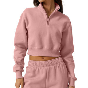 مخصص المرأة نصف سحاب المحاصيل البلوز عارضة هوديي الرقبة العالية طويلة الأكمام البلوز Y2K في سن المراهقة تجريب ملابس رياضية أعلى اقتصاص - Product Image 6