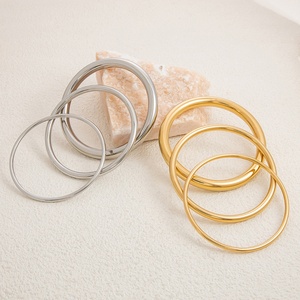 Simple Stainless Steel <b>Plain</b> <b>Ring</b> 18K Gold Plated Glossy Light Luxury Bracelet Jewelry Fashionable Bangles - Product Image 2