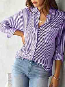 Blusa a Rayas con Cuello Redondo para Mujer, Primavera-Verano, Manga Larga, Holgada, Formal, Estilo Vintage, Elegante - Product Image 2