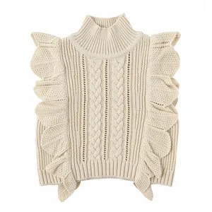 Professional OEM service manufacturer best selling baby girls' knit sweaters beautiful medium-high collar sweater custom logo