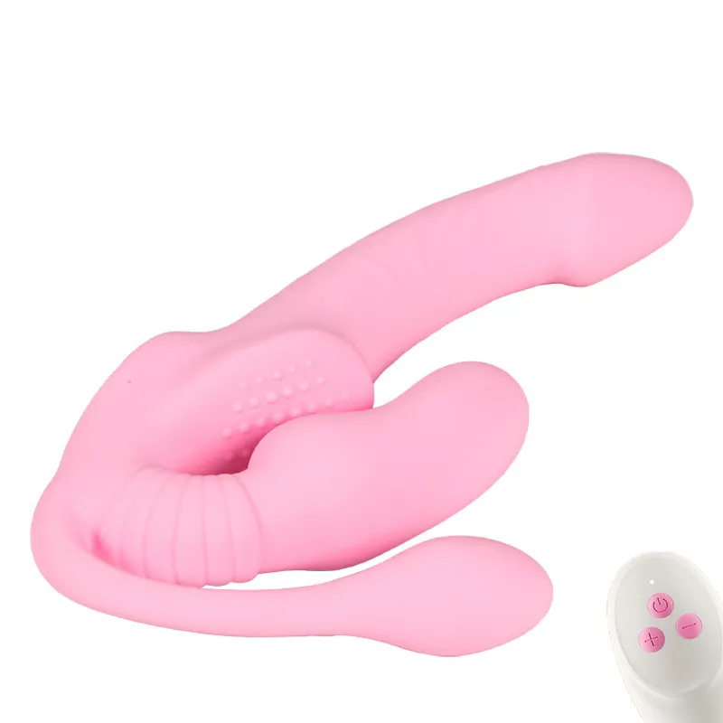 Vibrador Strapon de triple cabeza con punto G de 10 vibraciones para mujeres lesbianas con control remoto