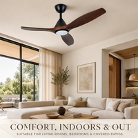 Kipas Angin Plafon Downrod 52 Inci dengan Kit Lampu LED, Motor DC, 3 Baling-baling Walnut Solid, Remote WiFi untuk Kamar Tidur dan Ruang Tamu
