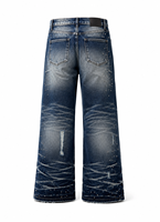 Jean pour homme vintage délavé en denim tricoté, taille mi-haute, micro-évasé, style punk, déchiré, avec patchs à carreaux, clous en strass, streetwear grunge