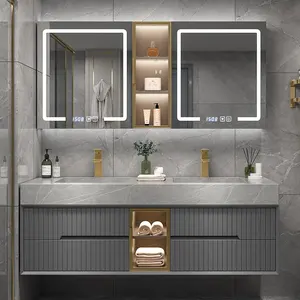 Lanjia 2022 جديد AZG022 مزدوجة بالوعة الغرور الحمام الغرور مع أعلى طويلة خزانة بمرآة كبيرة الحمام دولاب