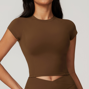 Haut de yoga haute résistance pour femmes à séchage rapide Gym Fitness Crop pour la course à pied <span class=keywords><strong>Sport</strong></span> T-shirts d'entraînement à impression solide respirant <span class=keywords><strong>grande</strong></span> <span class=keywords><strong>taille</strong></span> - Product Image 1