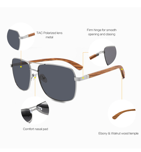 Gafas de Sol Cuadradas Personalizadas Ecológicas 2025 Gafas de Sol de Madera Acero Inoxidable de Alta Calidad Lentes Polarizadas para Hombre - Product Image 4