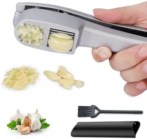 Aglio Premere 2 in 1 Aglio Mince e Aglio Fetta con Brush Cleaner e Tubo in Silicone Peeler Set