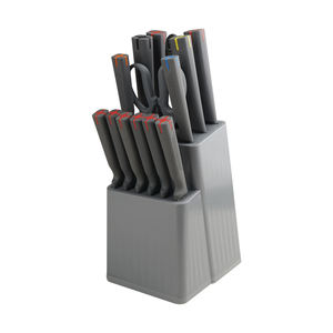 Ensemble de couteaux de cuisine en acier inoxydable avec bloc, manches en plastique colorés pour la maison et la cuisine - Product Image 1