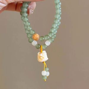 Chinese Green Jade <b>Bracelet</b> Lucky Stretch Handmade Artificial Jade <b>Bracelet</b> Lion Charm Double Circle Glass <b>Bead</b> <b>Bracelets</b> - Product Image 6