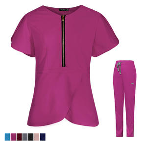 Uniformes de hospital con media cremallera Clínica de mascotas Enfermería Scrubs Mujeres Uniforme de manga corta Scrubs Tops + Pantalones Trajes Uniformes Conjuntos al por mayor - Product Image 1