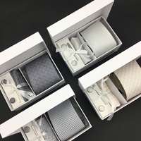 Ensemble de boîte-cadeau à cravate pour hommes, boutons de manchette carrés de poche, pince à cravate, 100% soie Jacquard tissé couleur unie bordeaux