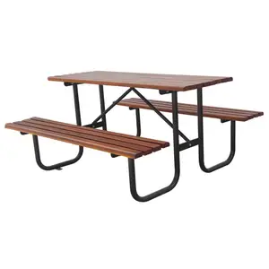 Mesa de picnic de madera dura larga comercial para exteriores con Banco, muebles de jardín, mesa de comedor, mesa de centro de madera para patio exterior