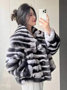 Abrigos de piel de conejo Rex para mujer de invierno personalizados ropa femenina chaqueta de piel auténtica - Product Image 2