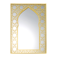 Miroir mural doré avec cadre en treillis géométrique, miroir décoratif de style marocain pour salon/chambre, art mural pour la maison pour le Ramadan