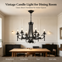 Lustre vintage noir, luminaire suspendu classique en fer avec bras en spirale pour salle à manger et salon