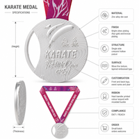 Médaille de karaté personnalisée en alliage de zinc, médaille de récompense d'arts martiaux gravée, pour tournoi ouvert de karaté avec cordon imprimé