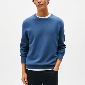 Pull tricoté uni effet deux pièces 100% Coton pour Homme, Col en V ou Col Rond, Automne, Logo frontal, Anti-rétrécissement, Anti-boulochage, Vente en gros - Product Image 1