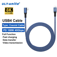 Cable Coaxial USB4 ULT-unite de 40 Gbps Tipo C, Carga Rápida PD100W, Ángulo Recto, 1 m, 8K 60 Hz para Computadora
