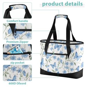 Wholesale Blue Butterfly Print Insulated <b>Lunch</b> <b>Bag</b> with Handles Custom Cooler <b>Bags</b> <b>for</b> <b>Women</b> Adults - Product Image 6