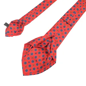 Fashionable Red Neckties Custom Geometric Printed Men's 7 Fold Silk Tie