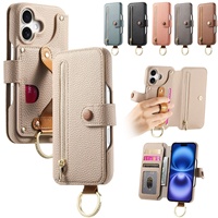Sac de téléphone portable à rabat à motif de litchi pour 16 adhésifs de conception de portefeuille antichoc en cuir artificiel comprenant une fente pour carte