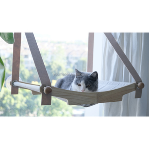 Venta al por mayor hamaca para gatos marco de madera ventosa resistente lona lavable asiento soleado muebles elevados gato ventana cama gato pared - Product Image 4