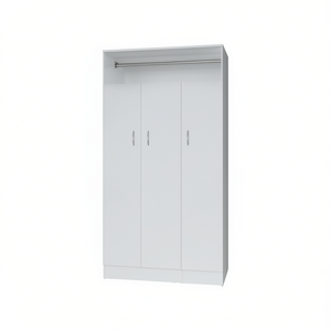 Armoire Augusta blanche à 3 portes avec tringle intégrée, portes battantes, design moderne, meubles de chambre à coucher - Product Image 1