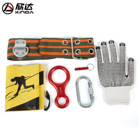 Cuerda de Escape de Incendios Xinda de 8 mm y 10 m, Juego de 7 Piezas, Kit de Supervivencia de Emergencia Portátil de Fibra de Vidrio para Edificios Altos con Guantes, Mosquetón y Arnés