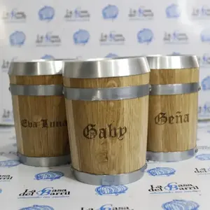 Vaso de Madera para Bebidas Modelo LcdbVaCoc de 400 ml con Interior de Aluminio, Hecho a Mano, Estilo Vintage, Ecológico, para Cafeterías y Tiendas de Café - Product Image 4