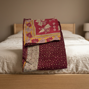 Luxury Vintage Kantha Bedspread Reversible Cotton <b>Quilt</b> Hand Embroidered Floral Design 100TC Home Furnishing <b>Throw</b> - Product Image 2