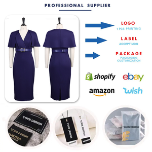 D623 Latest Design <strong>Summer</strong> Career <strong>Dresses</strong> Women Casual Slim Fit V-neck Cape <strong>Sleeve</strong> Ladies Office <strong>Dresses</strong> for Women <strong>With</strong> Belt - Product Image 3