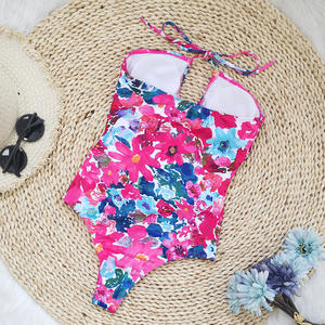 Maillot de bain une pièce Rose rouge fleuri avec bretelles ras-du-cou et jupe, tenue de plage dos nu, nouvelle collection <span class=keywords><strong>2022</strong></span> - Product Image 4