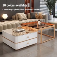 Meuble de rangement extensible de luxe moderne, table basse carrée, en bois doré, en verre, blanche