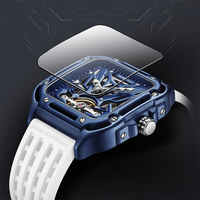 Mark Fairwhale Herren Automatische Mechanische Uhr Leuchtende Skala Hohle Zeiger Gummiarmband 44mm Metallgehäuse 3BAR Wasserdicht FW-6530