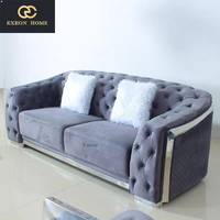Ensemble de canapés en tissu italien haut de gamme, style luxe léger, avec boutons décoratifs, design créatif pour salon de villa, canapé de luxe