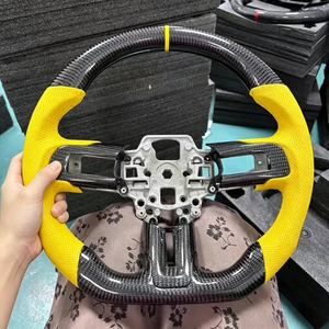 Volante de Cuero Perforado Amarillo con Fibra de Carbono Real para <span class=keywords><strong>Ford</strong></span> Mustang <span class=keywords><strong>Shelby</strong></span> GT500 S550 2015-2023 con Caja de Botones - Product Image 1