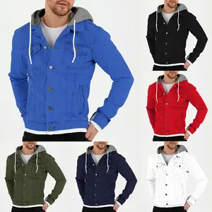 Nieuwe Trendy Heren Jas Effen Kleur Multi-Pocket Herfst En Winter Jas Mannen Slim Warm Hooded Casual Sport jas