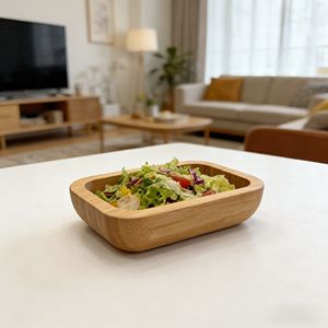 Ciotola Rettangolare per Insalata in Bambù Naturale con Bordo Profondo, Piatto Versatile Ecologico per Frutta, Pasta e Snack - Product Image 2