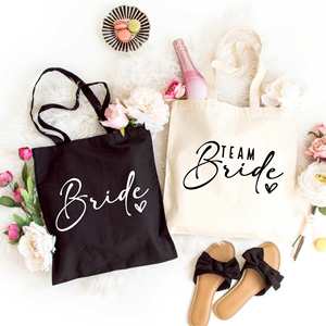 Sac fourre-tout en toile noir et blanc en gros, thème mariage, sac à main tendance, personnalisation acceptée - Product Image 1