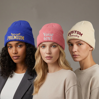 Chapeaux d'hiver en tricot côtelé épais pour hommes et femmes avec logo brodé personnalisé en laine mérinos
