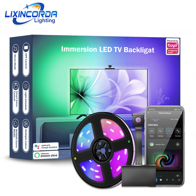 Immersion 1080P Wi-Fi LED Backlit Light Strings Alexa Google Assistant 55-65 Inch IP68 Camera Sync RGBIC Color 6000K Daylight